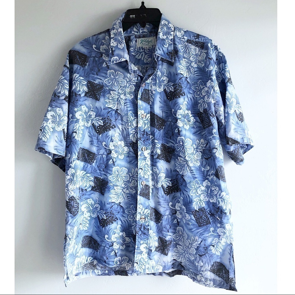 Kole Kole Vintage Blue Tropical Hawaiian Shirt L